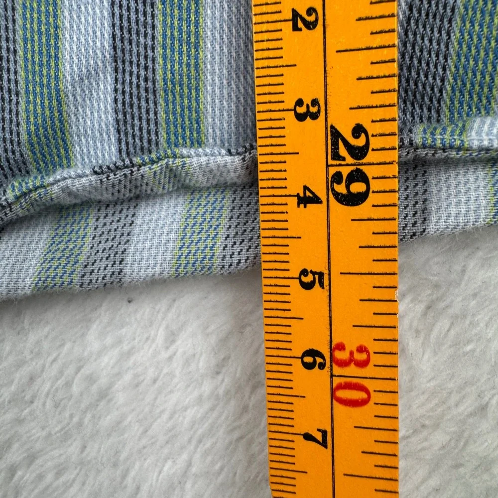 Alan Flusser Button Down Shirt Mens XXL‎ Green Blue Striped Long Sleeve Cotton